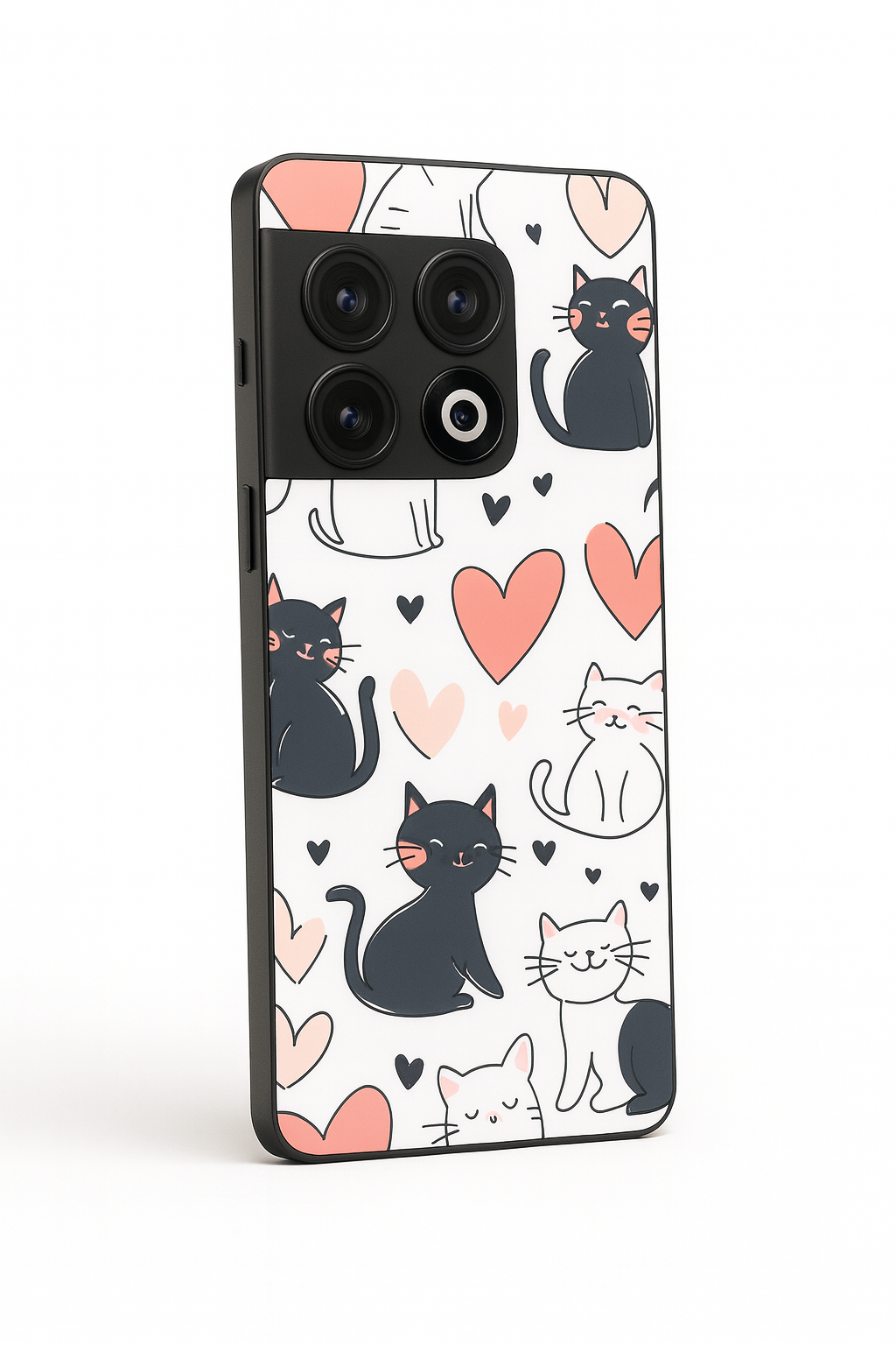 Meowgical Hearts Glass Back Cover For One Plus 13, 12, 11, 10, Nord Series