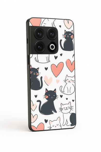 Meowgical Hearts Glass Back Cover For One Plus 13, 12, 11, 10, Nord Series