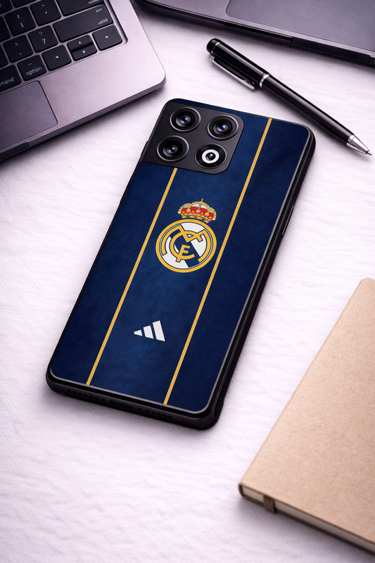 Navy Gold Reign Premium Glass Back Cover For One Plus 13, 12, 11, 10, Nord Series