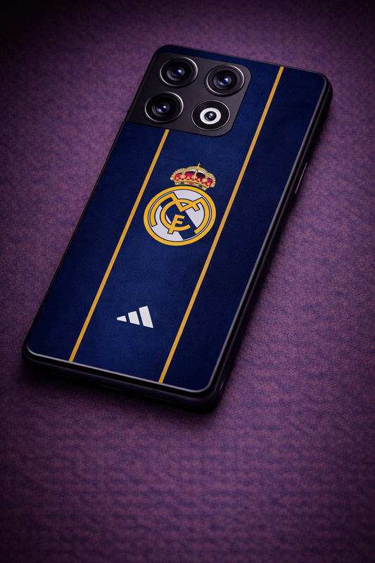 Navy Gold Reign Premium Glass Back Cover For One Plus 13, 12, 11, 10, Nord Series