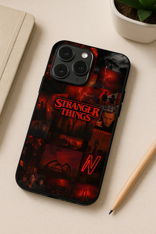 STRANGER THINGS- Red Realm Edit Premium Glass Back Cover For iPhone 11,12,13,14,15,16,17 Models