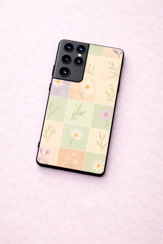 Sage Check Premium Glass Back Cover For Galaxy S, A, M & F Series