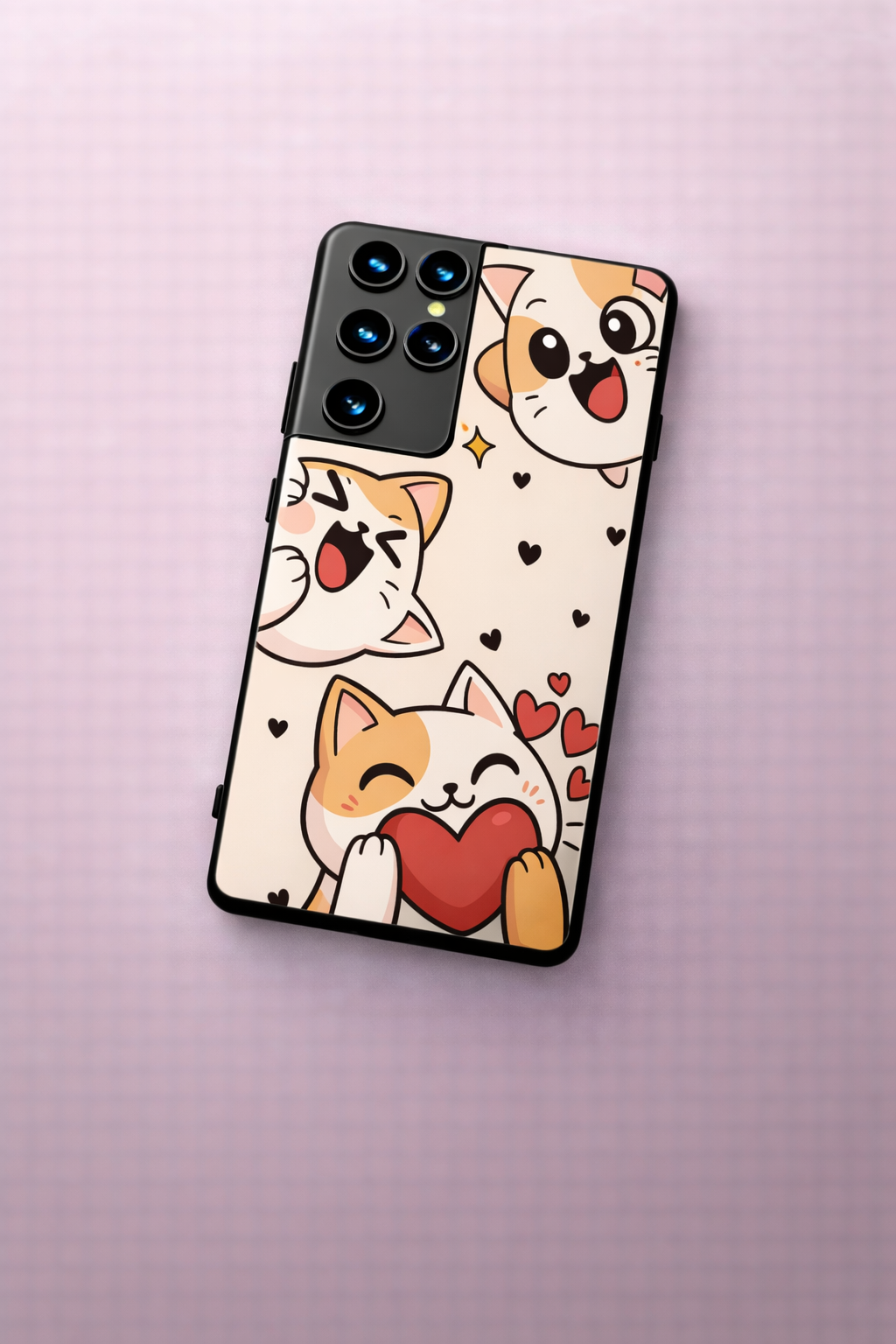 Kitty Love Premium Glass Back Cover For Galaxy S, A, M & F Series