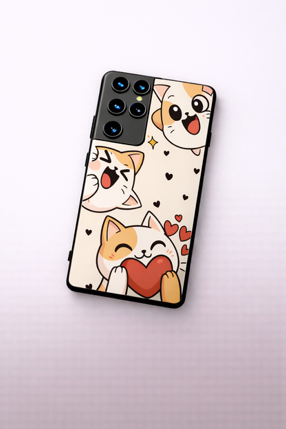 Kitty Love Premium Glass Back Cover For Galaxy S, A, M & F Series
