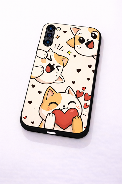 Kitty Love Premium Glass Back Cover For Galaxy S, A, M & F Series