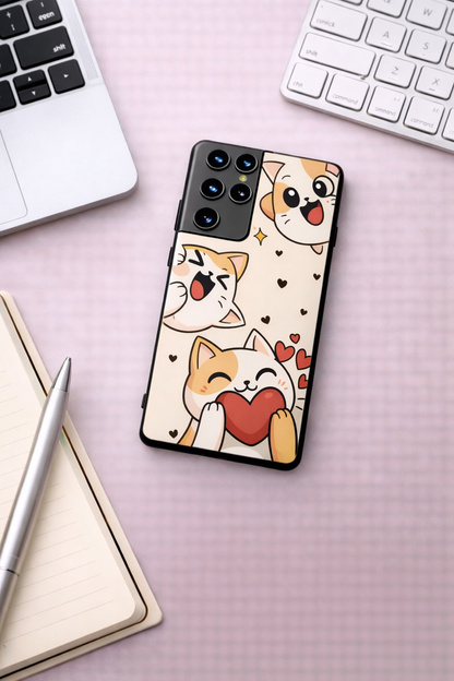 Kitty Love Premium Glass Back Cover For Galaxy S, A, M & F Series