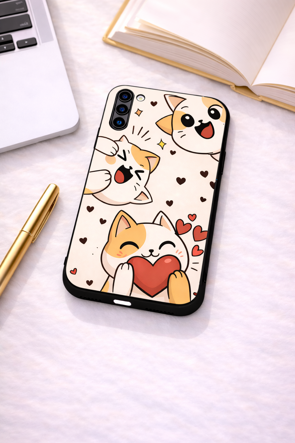 Kitty Love Premium Glass Back Cover For Galaxy S, A, M & F Series