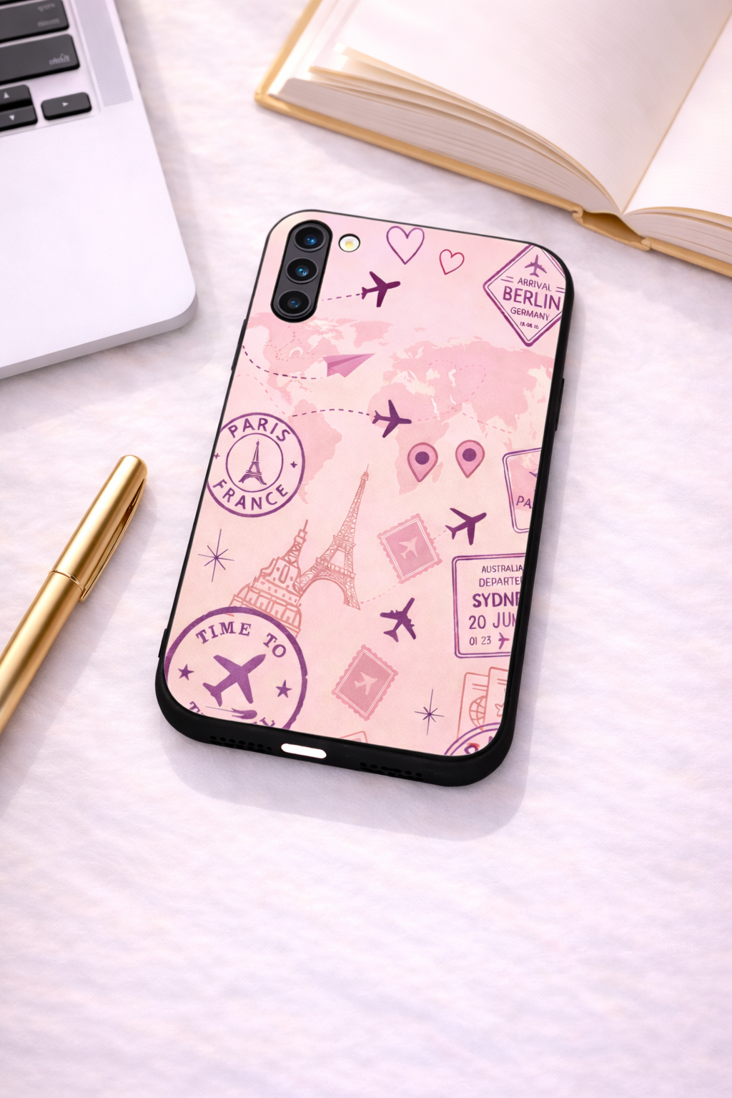 Travel Bug Premium Glass Back Cover For Galaxy S, A, M & F Series