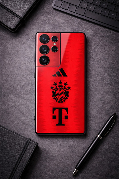 red armour Premium Glass Back Cover For Galaxy S, A, M & F Series