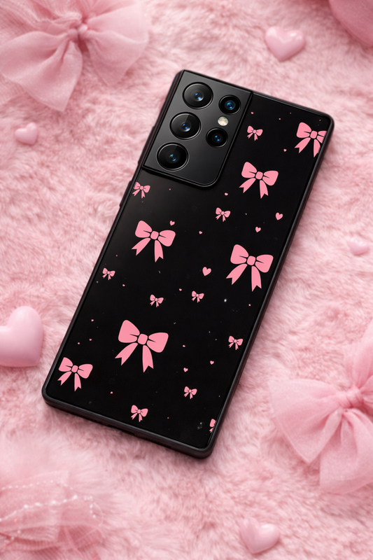Dark Aesthetic Bows Premium Glass Back Cover For Galaxy S, A, M & F Series