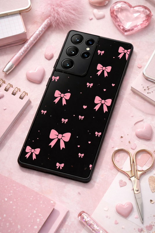 Dark Aesthetic Bows Premium Glass Back Cover For Galaxy S, A, M & F Series