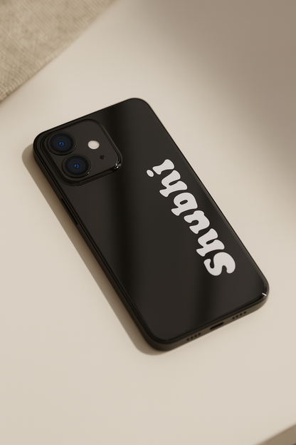 Minimal Luxe Personalised Name Premium Glass Back Cover For iPhone 11,12,13,14,15,16 Models