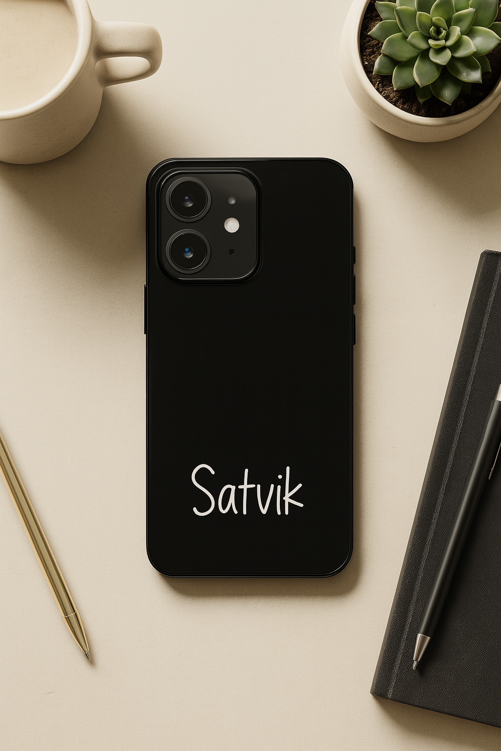 Minimal Luxe Personalised Name Premium Glass Back Cover For iPhone 11,12,13,14,15,16 Models