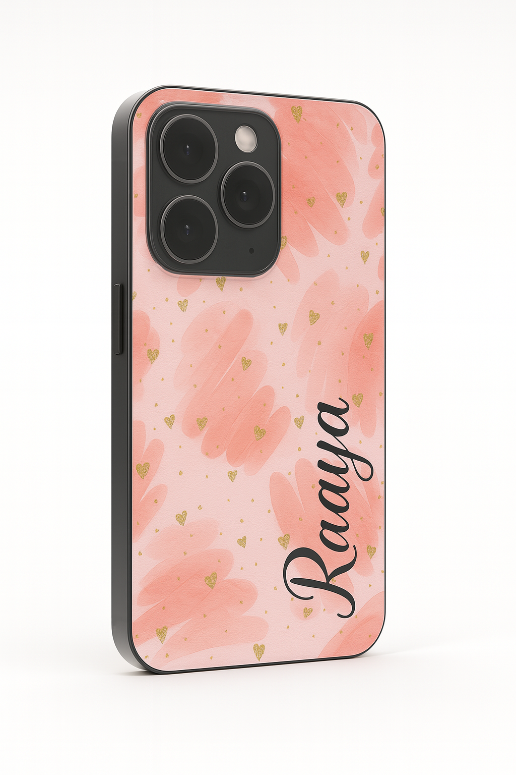 Golden Hearts Personalised Name Premium Glass Back Cover For iPhone 11,12,13,14,15,16 Models