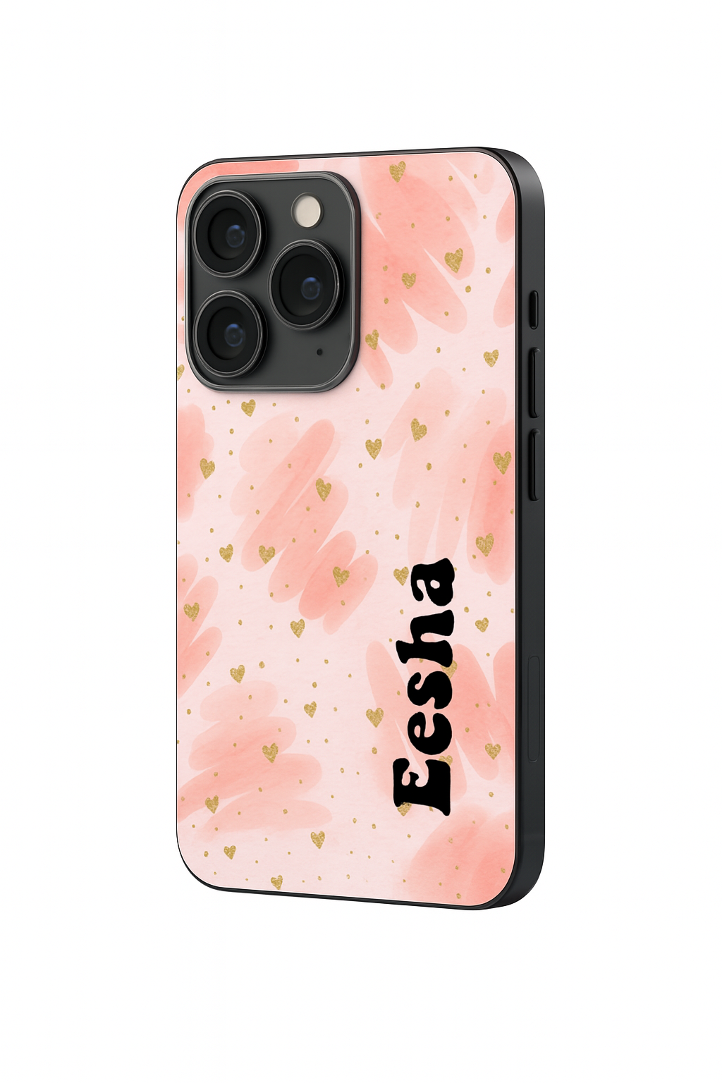 Golden Hearts Personalised Name Premium Glass Back Cover For iPhone 11,12,13,14,15,16 Models