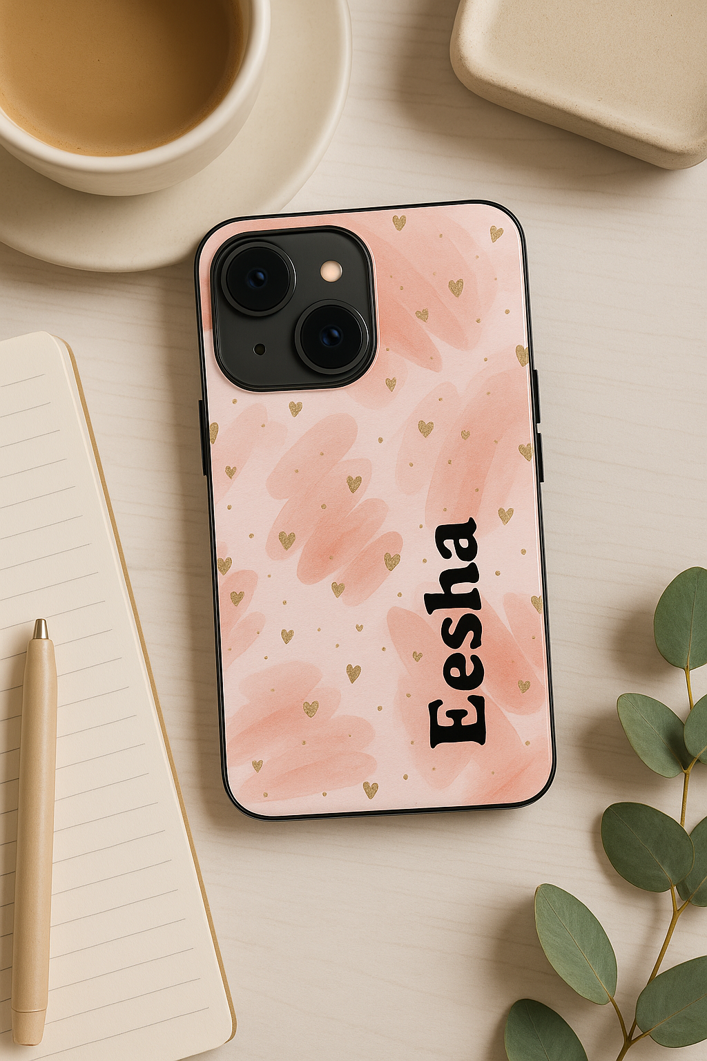 Golden Hearts Personalised Name Premium Glass Back Cover For iPhone 11,12,13,14,15,16 Models