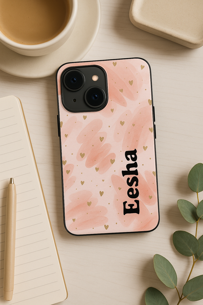 Golden Hearts Personalised Name Premium Glass Back Cover For iPhone 11,12,13,14,15,16 Models