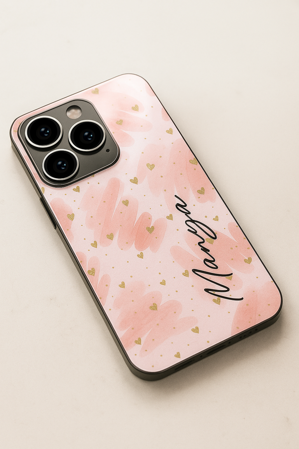 Golden Hearts Personalised Name Premium Glass Back Cover For iPhone 11,12,13,14,15,16 Models