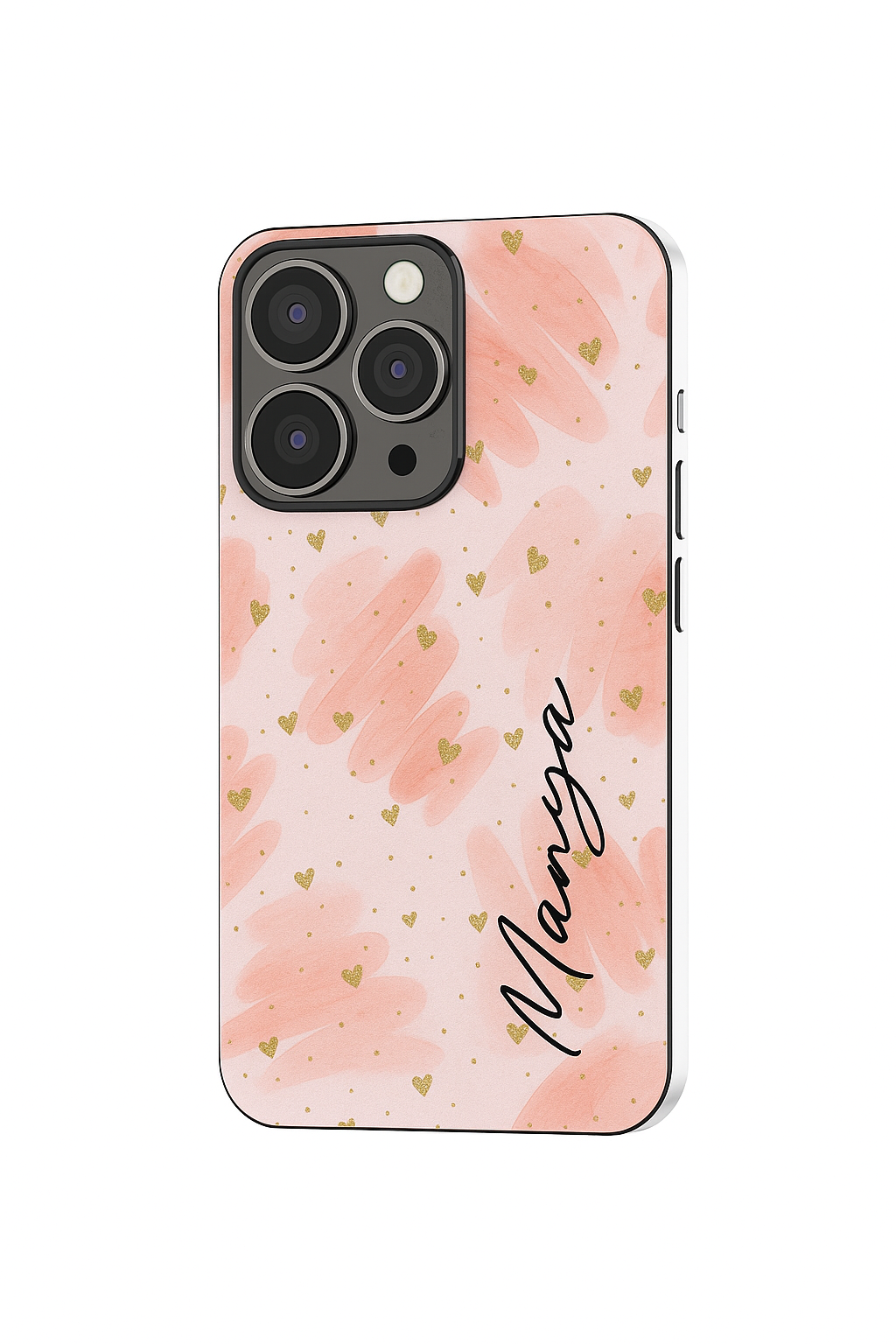 Golden Hearts Personalised Name Premium Glass Back Cover For iPhone 11,12,13,14,15,16 Models