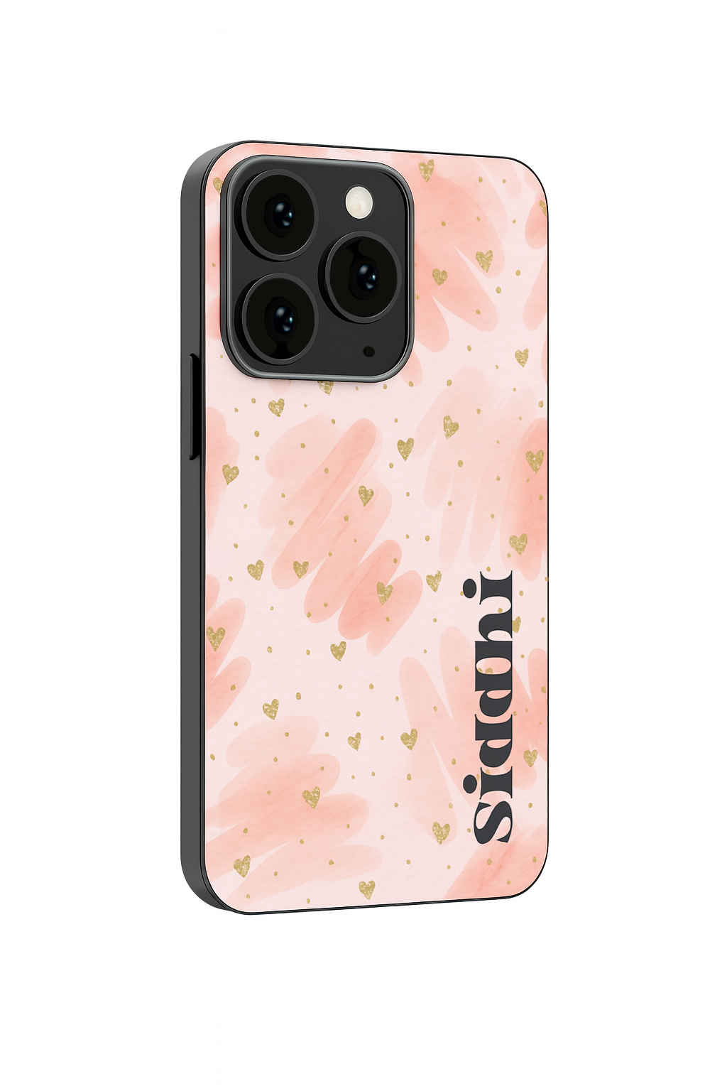 Golden Hearts Personalised Name Premium Glass Back Cover For iPhone 11,12,13,14,15,16 Models