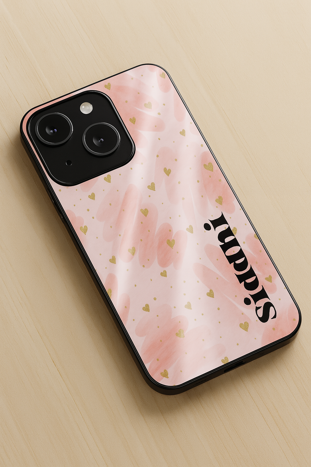 Golden Hearts Personalised Name Premium Glass Back Cover For iPhone 11,12,13,14,15,16 Models