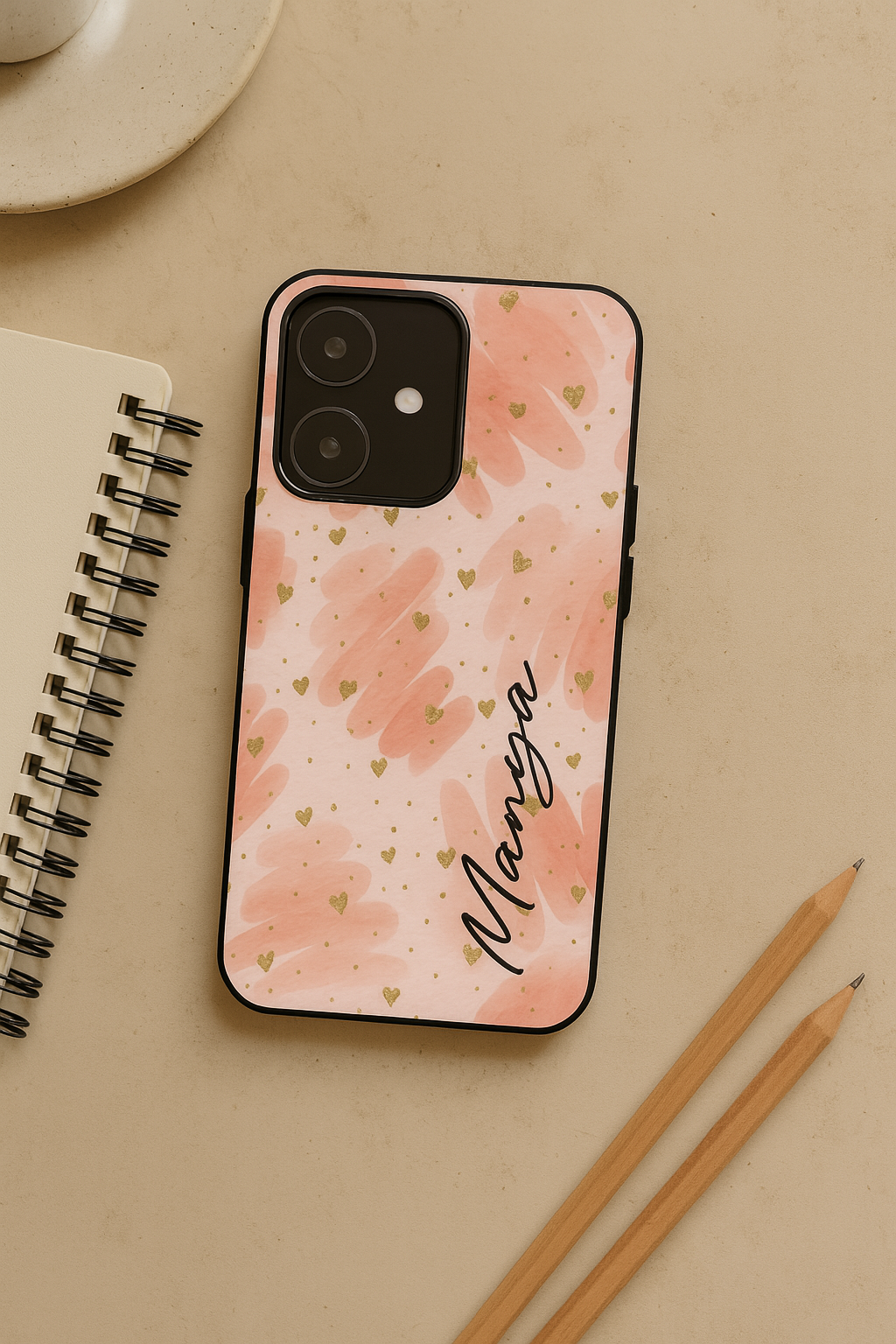 Golden Hearts Personalised Name Premium Glass Back Cover For iPhone 11,12,13,14,15,16 Models