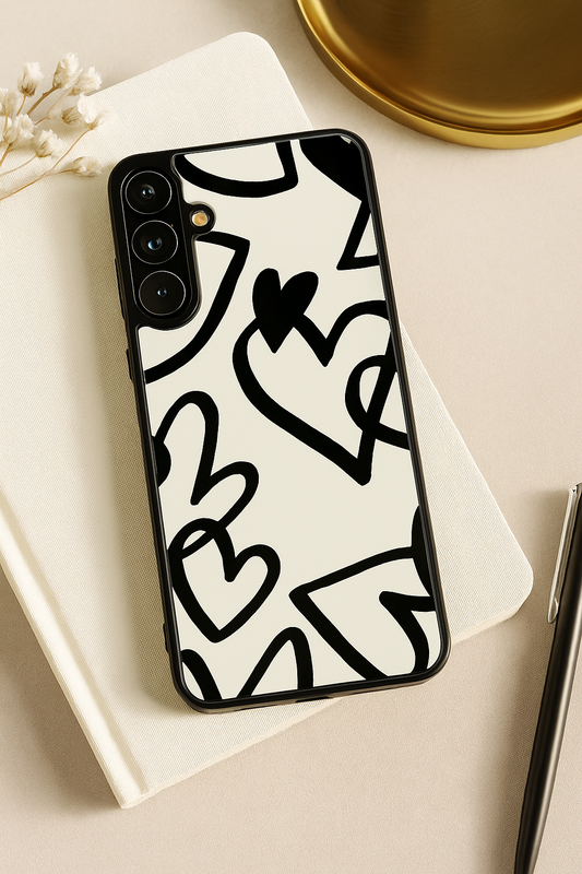Black Heart Beut Premium Glass Back Cover For Galaxy S22, S23, S24, S25 Models