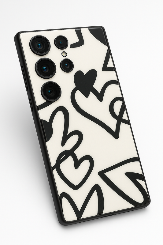 Black Heart Beut Premium Glass Back Cover For Galaxy S, A, M & F Series