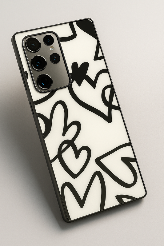 Black Heart Beut Premium Glass Back Cover For Galaxy S22, S23, S24, S25 Models