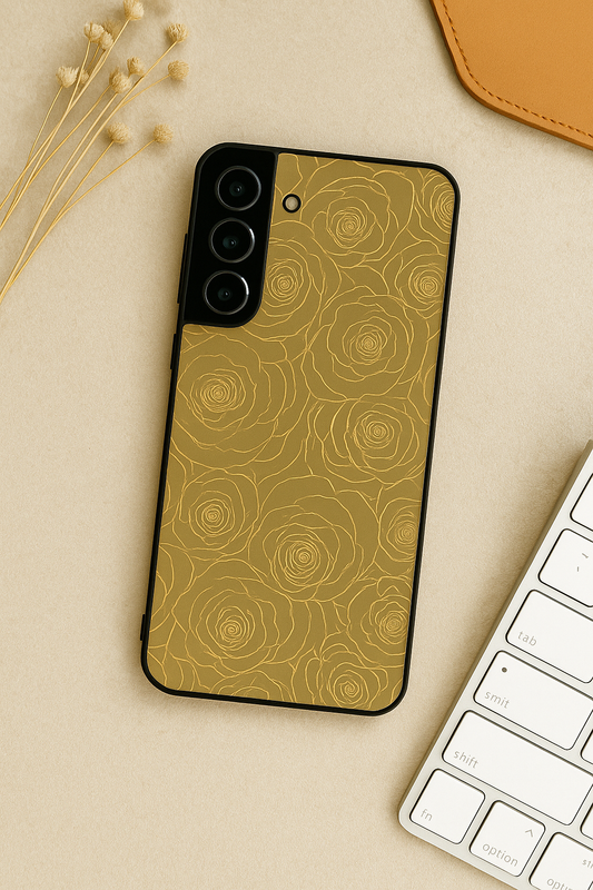 Golden Petal Premium Glass Back Cover For Galaxy S22, S23, S24, S25 Models