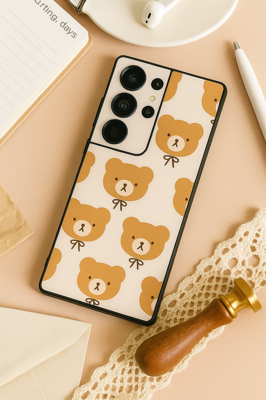 Hello Teddy Premium Glass Back Cover For Galaxy S22, S23, S24, S25 Models
