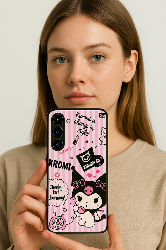 Kuromi Cat Premium Glass Back Cover For Galaxy S22, S23, S24, S25 Models