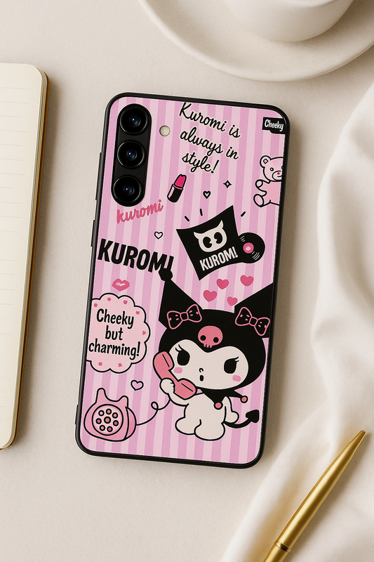 Kuromi Cat Premium Glass Back Cover For Galaxy S22, S23, S24, S25 Models