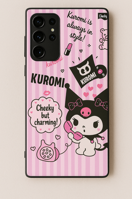Kuromi Cat Premium Glass Back Cover For Galaxy S22, S23, S24, S25 Models