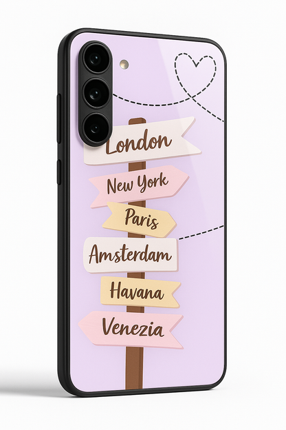 Travel Mania Premium Glass Back Cover For Galaxy S22, S23, S24, S25 Models