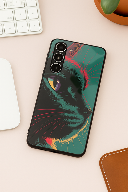 Kitty Abstract Premium Glass Back Cover For Galaxy S22, S23, S24, S25 Models