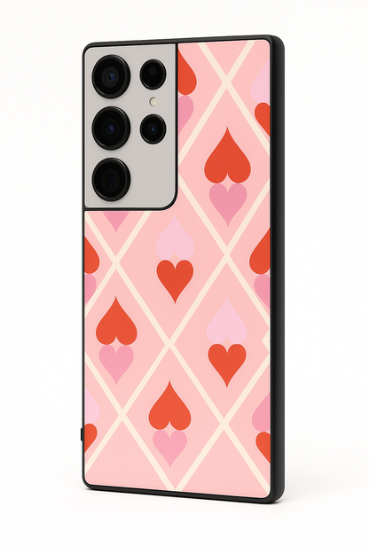 Hearts Play Premium Glass Back Cover For Galaxy S22, S23, S24, S25 Models