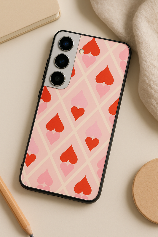 Hearts Play Premium Glass Back Cover For Galaxy S22, S23, S24, S25 Models