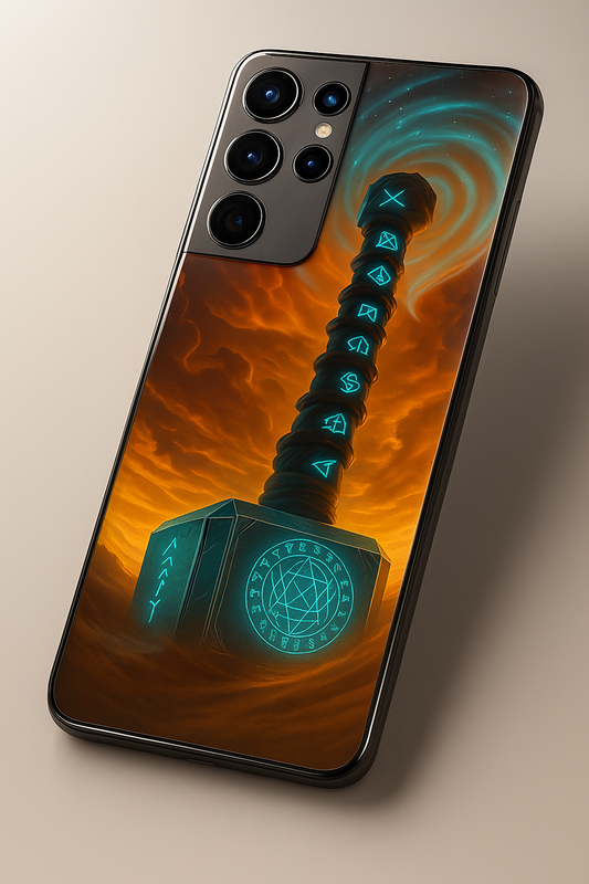 Mjolnir's Wrath Premium Glass Back Cover For Galaxy S22, S23, S24, S25 Models