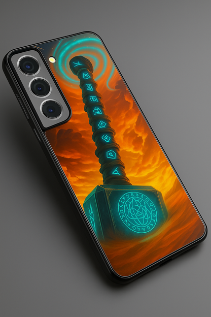 Mjolnir's Wrath Premium Glass Back Cover For Galaxy S22, S23, S24, S25 Models