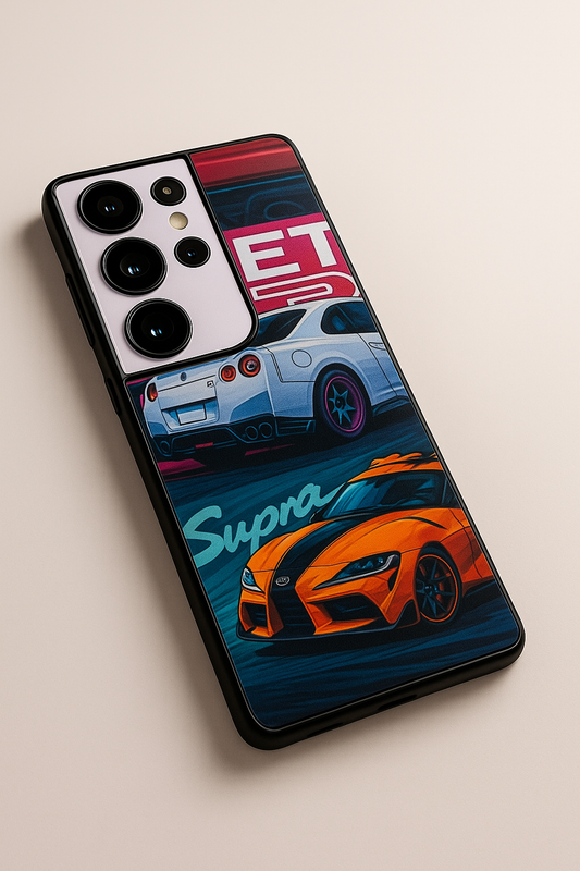 Super Cars Premium Glass Back Cover For Galaxy S22, S23, S24, S25 Models