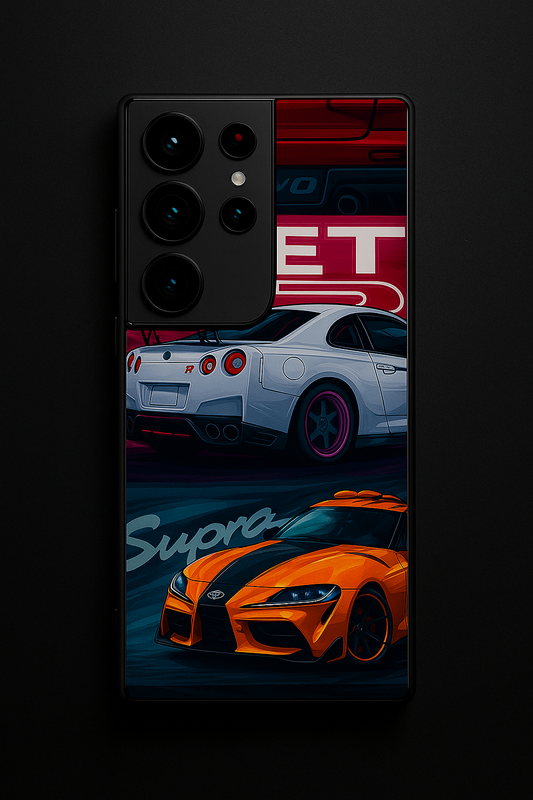 Super Cars Premium Glass Back Cover For Galaxy S22, S23, S24, S25 Models