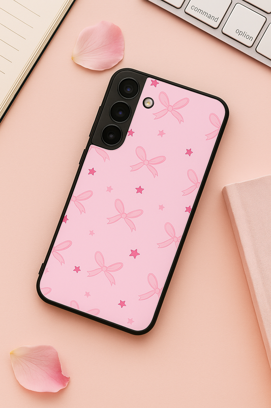Starlit Bows Premium Glass Back Cover For Galaxy S22, S23, S24, S25 Models