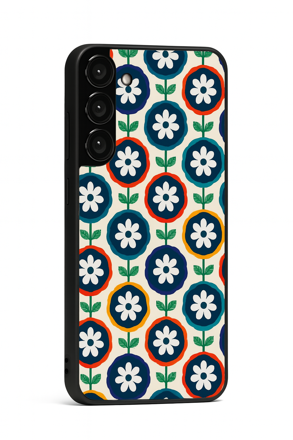 Daisy in circles Premium Glass Back Cover For Galaxy S22, S23, S24, S25 Models