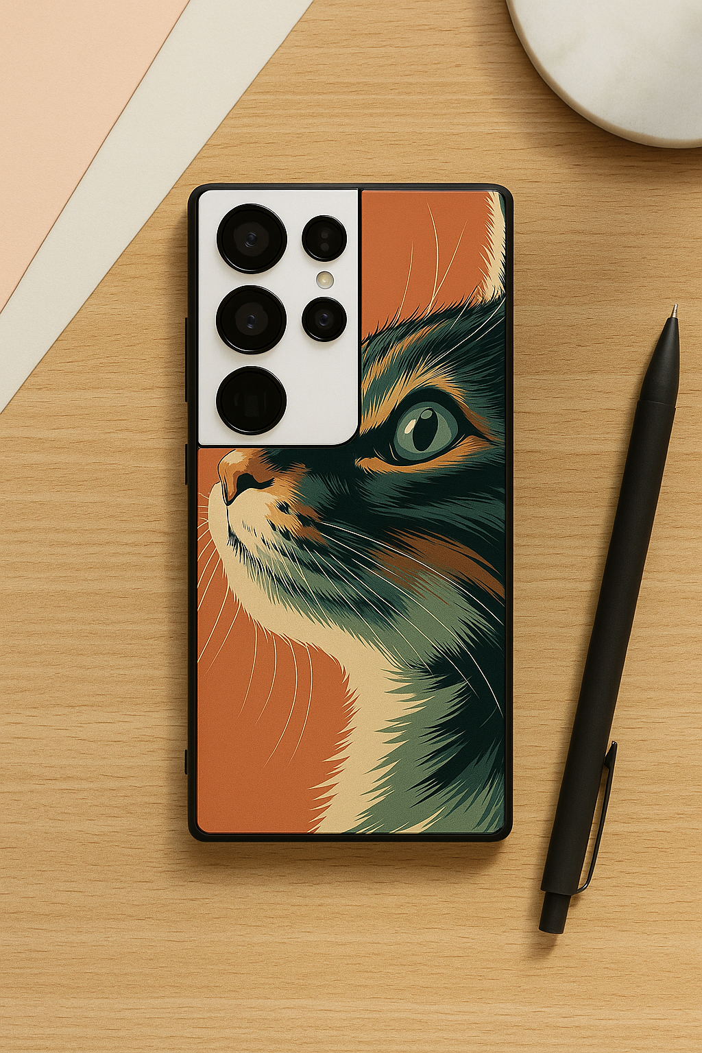 Cutie Cat Premium Glass Back Cover For Galaxy S22, S23, S24, S25 Models