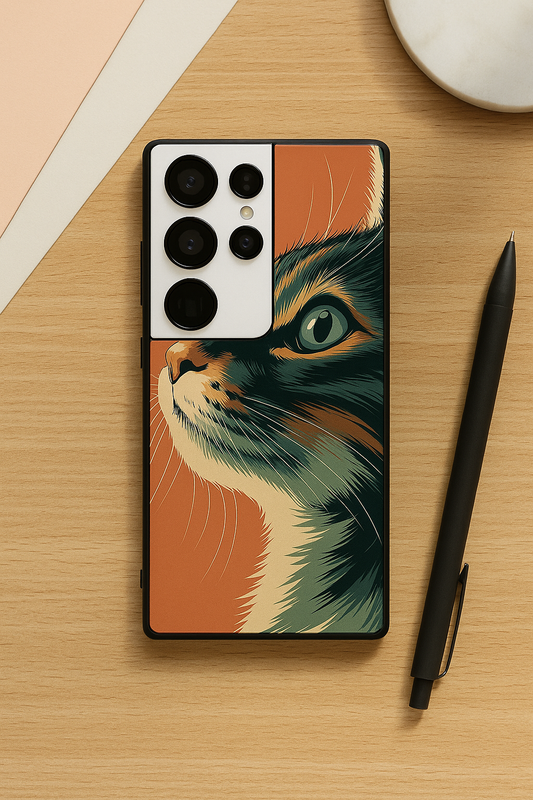 Cutie Cat Premium Glass Back Cover For Galaxy S22, S23, S24, S25 Models