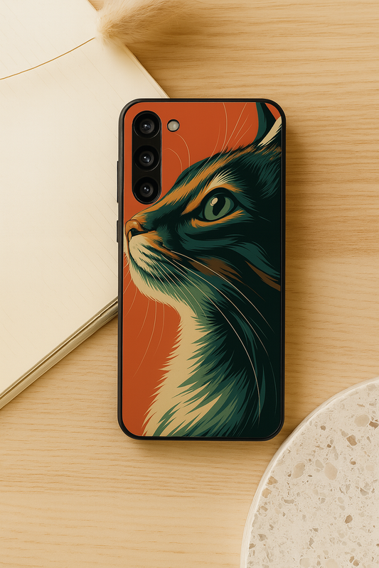 Cutie Cat Premium Glass Back Cover For Galaxy S22, S23, S24, S25 Models
