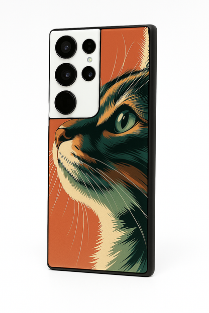 Cutie Cat Premium Glass Back Cover For Galaxy S22, S23, S24, S25 Models