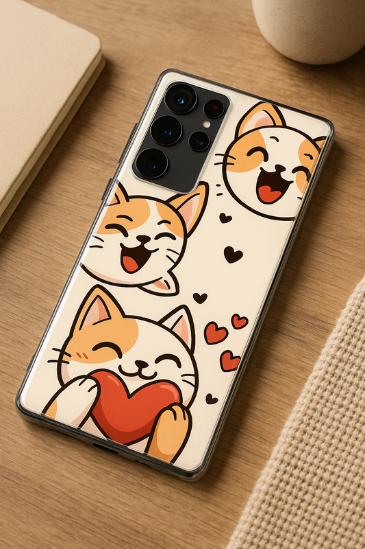 Kitty Love Premium Glass Back Cover For Galaxy S22, S23, S24, S25 Models