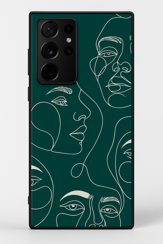 Line Art Lady Premium Glass Back Cover For Galaxy S22, S23, S24, S25 Models